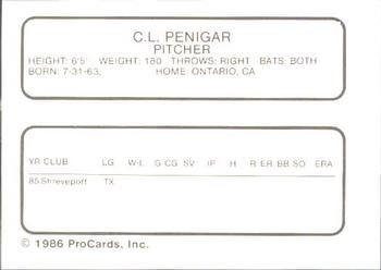 1986 ProCards Clinton Giants #NNO C.L. Penigar Back