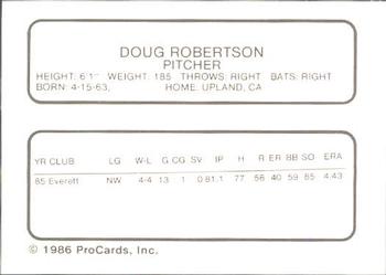 1986 ProCards Clinton Giants #NNO Doug Robertson Back