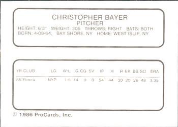 1986 ProCards Columbia Mets #5 Chris Bayer Back