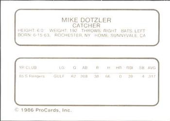 1986 ProCards Daytona Beach Islanders #7 Mike Dotzler Back