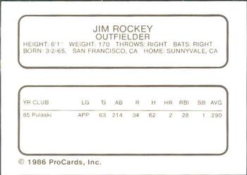1986 ProCards Durham Bulls #23 Jim Rockey Back