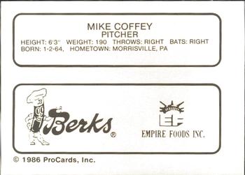 1986 ProCards Elmira Pioneers #5 Mike Coffey Back