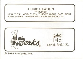 1986 ProCards Elmira Pioneers #16 Chris Rawdon Back