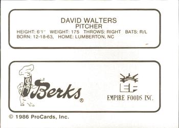 1986 ProCards Elmira Pioneers #25 David Walters Back