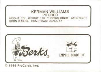 1986 ProCards Elmira Pioneers #29 Kerman Williams Back