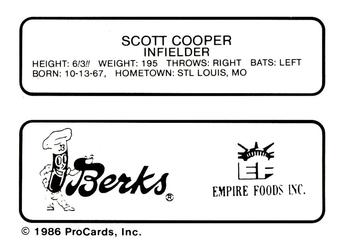 1986 ProCards Elmira Pioneers #6 Scott Cooper Back