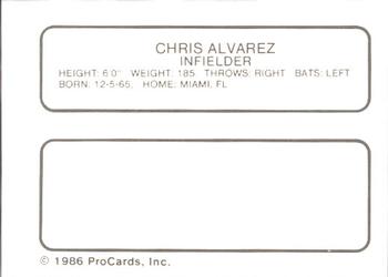 1986 ProCards Florida State League All-Stars #3 Chris Alvarez Back