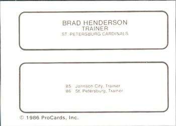1986 ProCards Florida State League All-Stars #22 Brad Henderson Back