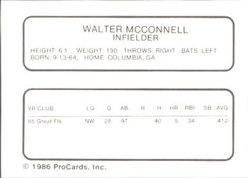 1986 ProCards Florida State League All-Stars #34 Walt McConnell Back
