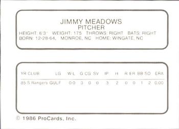 1986 ProCards Florida State League All-Stars #35 Jimmy Meadows Back