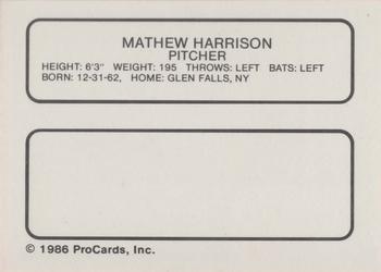 1986 ProCards Ft. Lauderdale Yankees #NNO Matthew Harrison Back