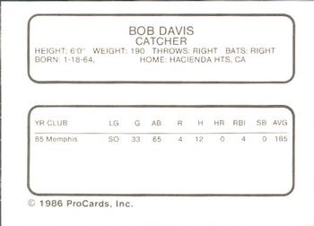 1986 ProCards Ft. Myers Royals #NNO Bob Davis Back