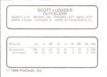 1986 ProCards Glens Falls Tigers #12 Scott Lusader Back