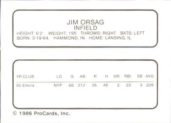 1986 ProCards Greensboro Hornets #15 Jim Orsag Back