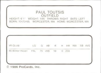 1986 ProCards Greensboro Hornets #24 Paul Thoutsis Back