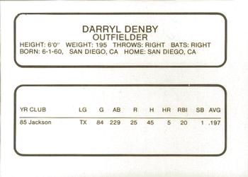 1986 ProCards Greenville Braves #8 Darryl Denby Back