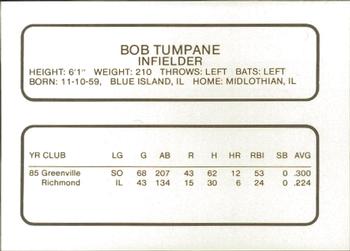 1986 ProCards Greenville Braves #22 Bob Tumpane Back