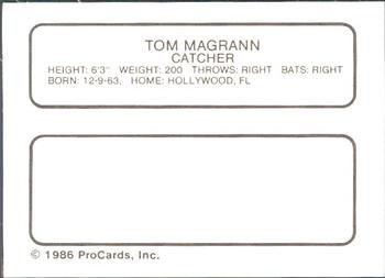 1986 ProCards Hagerstown Suns #9 Tom Magrann Back