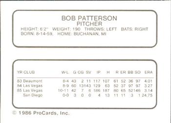 1986 ProCards Hawaii Islanders #18 Bob Patterson Back