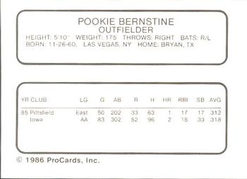 1986 ProCards Iowa Cubs #3 Pookie Bernstine Back