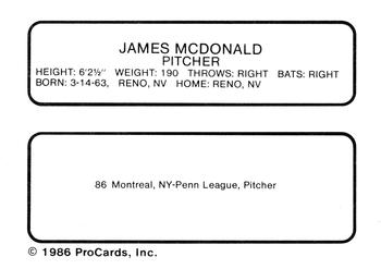 1986 ProCards Jamestown Expos #16 James McDonald Back