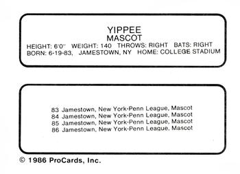1986 ProCards Jamestown Expos #30 Yippee Back