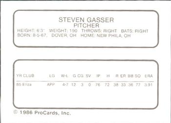 1986 ProCards Kenosha Twins #10 Steven Gasser Back