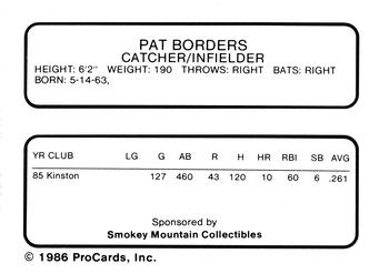 1986 ProCards Knoxville Blue Jays #NNO Pat Borders Back