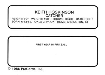 1986 ProCards Lakeland Tigers #NNO Keith Hoskinson Back