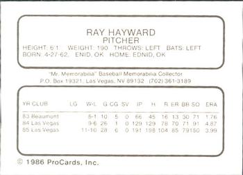 1986 ProCards Las Vegas Stars #7 Ray Hayward Back