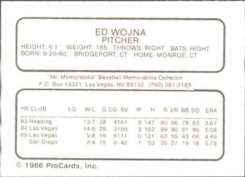 1986 ProCards Las Vegas Stars #25 Ed Wojna Back