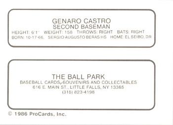 1986 ProCards Little Falls Mets #NNO Genaro Castro Back