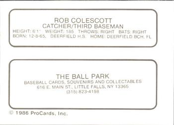 1986 ProCards Little Falls Mets #NNO Rob Colescott Back