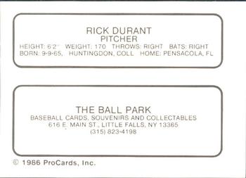 1986 ProCards Little Falls Mets #NNO Rich Durant Back