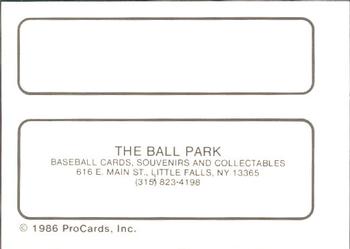 1986 ProCards Little Falls Mets #NNO Joel Sklar Back