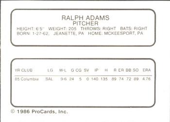1986 ProCards Lynchburg Mets #NNO Ralph Adams Back