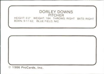 1986 ProCards Macon Pirates #8 Dorley Downs Back