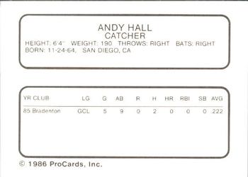 1986 ProCards Macon Pirates #11 Andy Hall Back