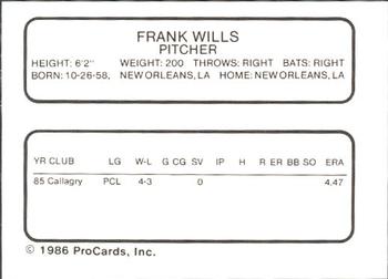 1986 ProCards Maine Guides #NNO Frank Wills Back