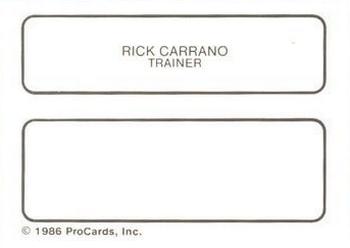 1986 ProCards Miami Marlins #4 Rick Carrano Back