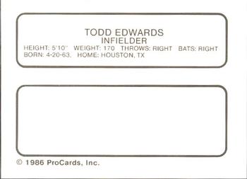 1986 ProCards Miami Marlins #6 Todd Edwards Back