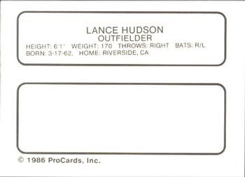 1986 ProCards Miami Marlins #12 Lance Hudson Back