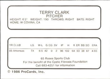 1986 ProCards Midland Angels #NNO Terry Clark Back