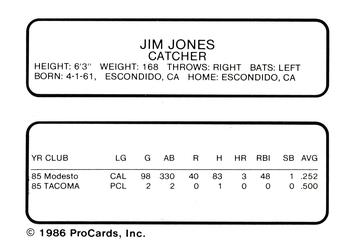 1986 ProCards Modesto A's #NNO Jim Jones Back