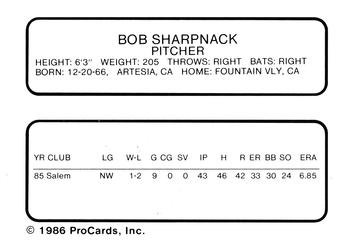 1986 ProCards Modesto A's #NNO Bob Sharpnack Back