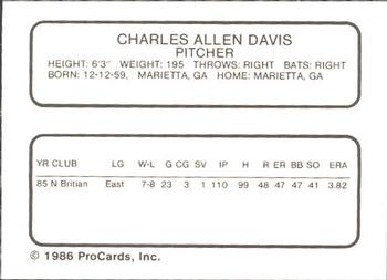 1986 ProCards New Britain Red Sox #NNO Chuck Davis Back