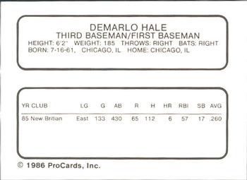 1986 ProCards New Britain Red Sox #NNO DeMarlo Hale Back