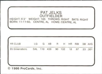 1986 ProCards New Britain Red Sox #NNO Pat Jelks Back