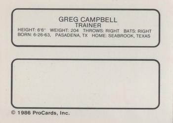 1986 ProCards Oklahoma City 89ers #2 Greg Campbell Back