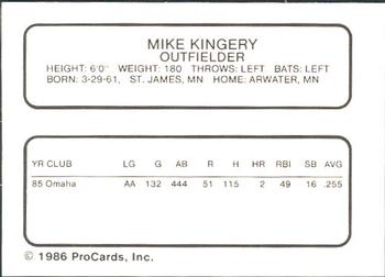 1986 ProCards Omaha Royals #NNO Mike Kingery Back